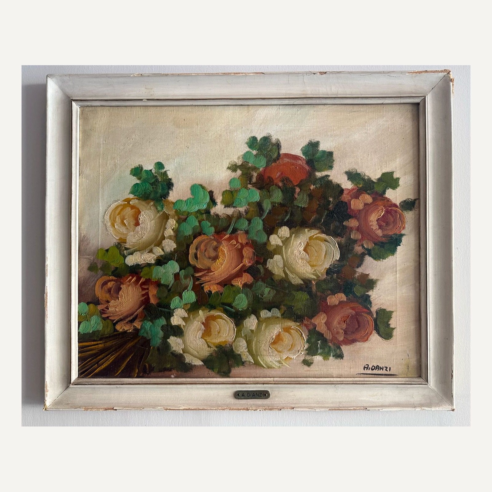 Pareja de óleos florales: Anémonas y Rosas — Amerigo D’Anzi